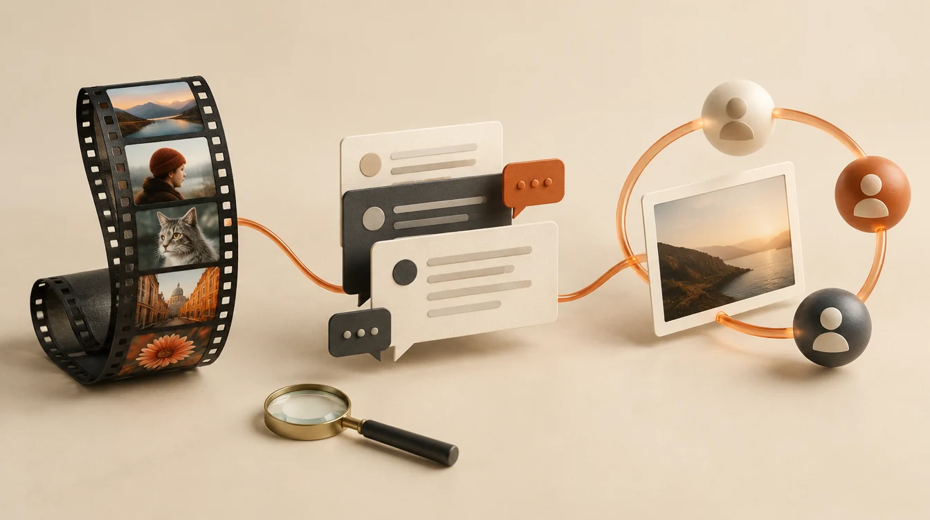 Conceptual illustration separating video attention, conversation, and audience return.